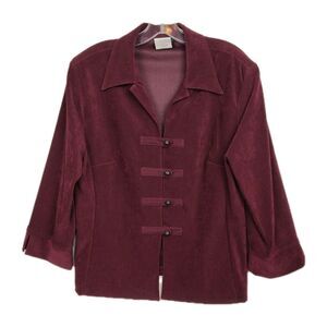 R & K Originals Light Jacket Women's Size 16 Burgundy Button-Up Collared Soft